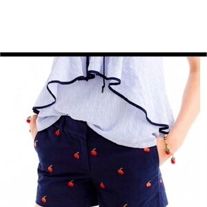 New J Crew Navy Blue Cherry Embroidered Women's Shorts